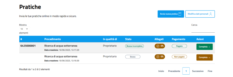 Avanzamento pratica